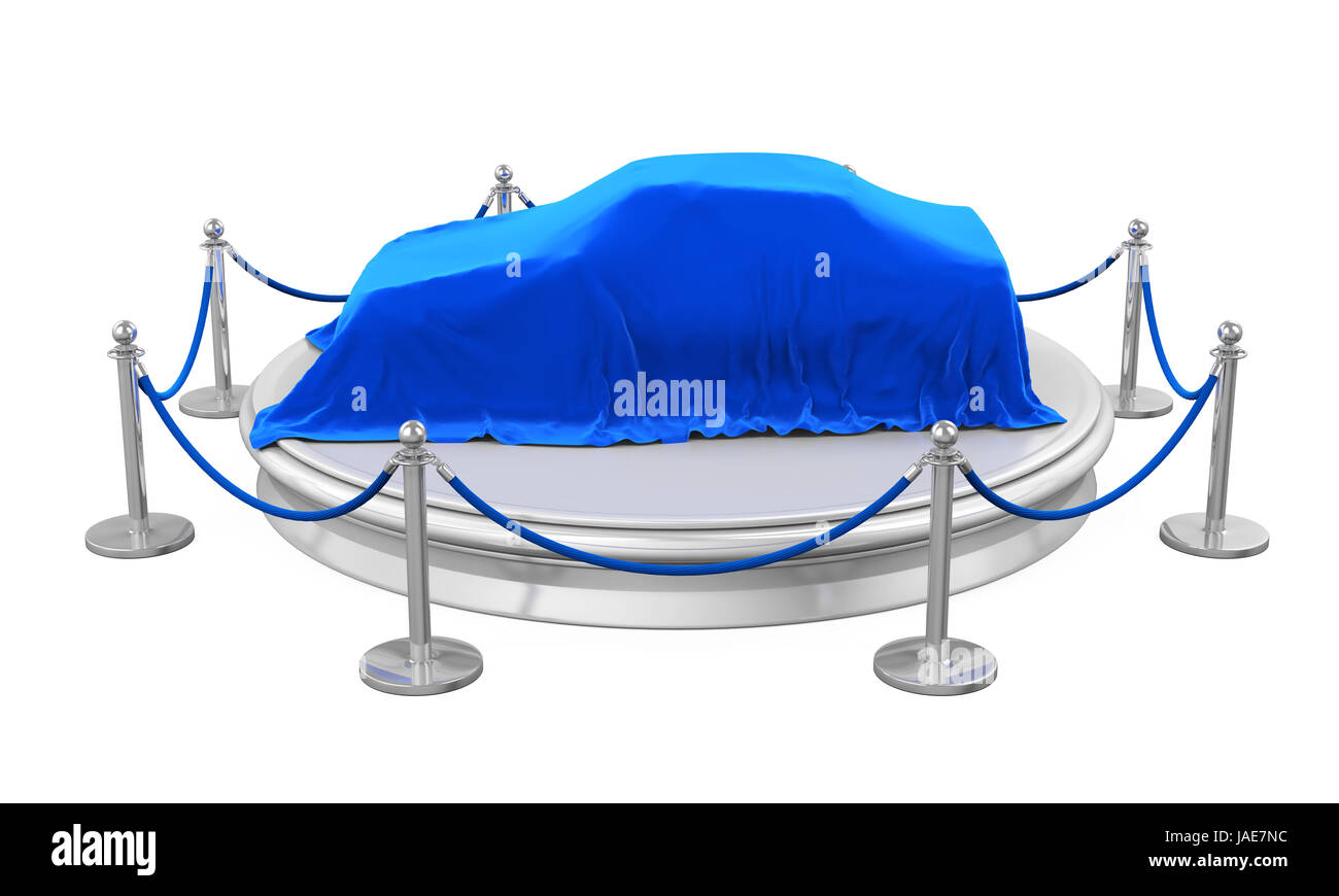 Presentation of the New Car on Stage with Barrier Rope Stock Photo - Alamy