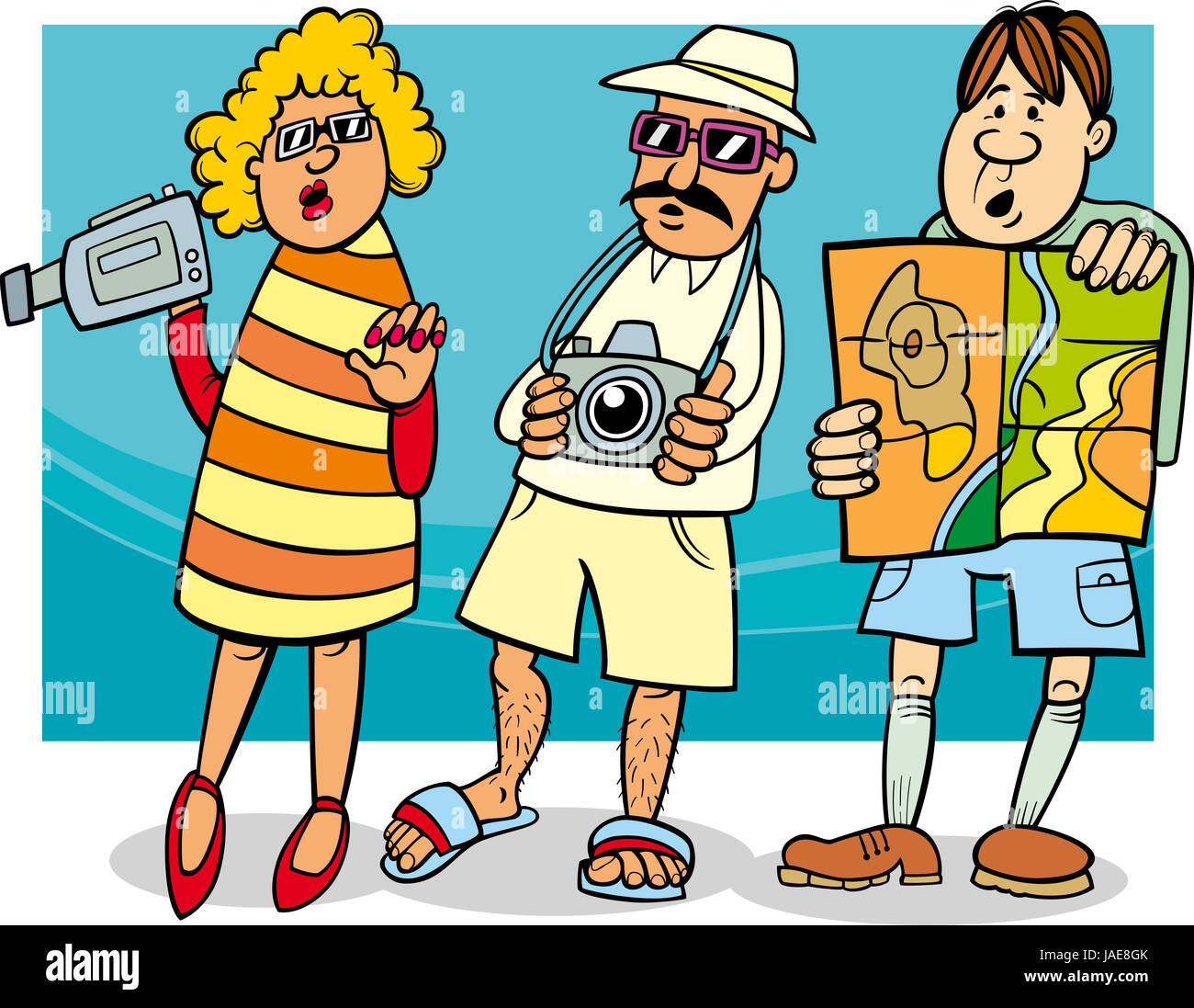 Cartoon Illustration of Funny Tourist Group on Vacation Stock Photo - Alamy