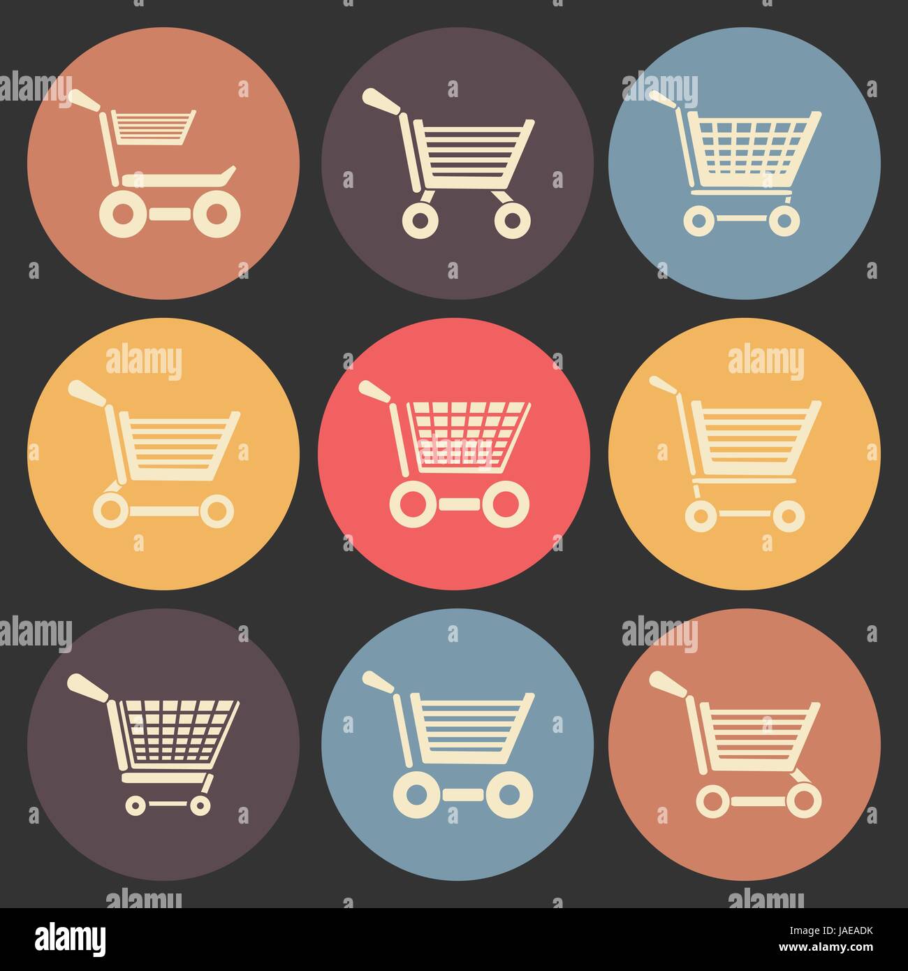 shoping cart flat icon set in color circles Stock Vector Image & Art ...