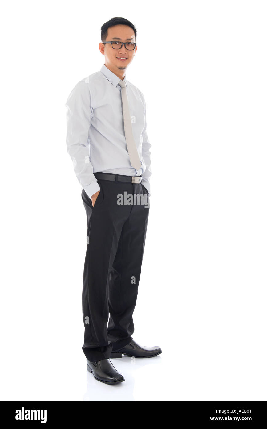 Full body Asian business man standing isolated on white background ...