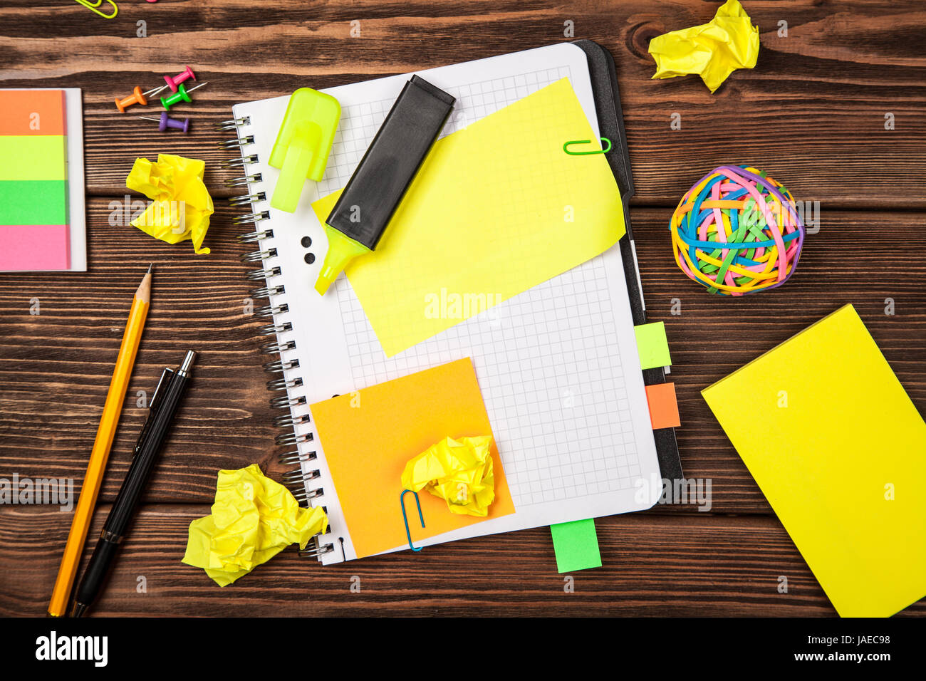 Open notepad with sticky notes mockup Stock Photo - Alamy