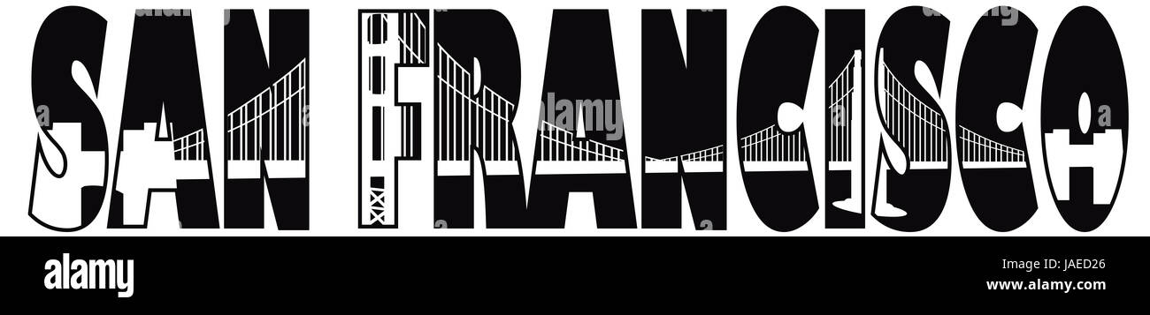 Golden Bridge Text San Francisco California Golden Gate Bridge Text Outline Black and ...