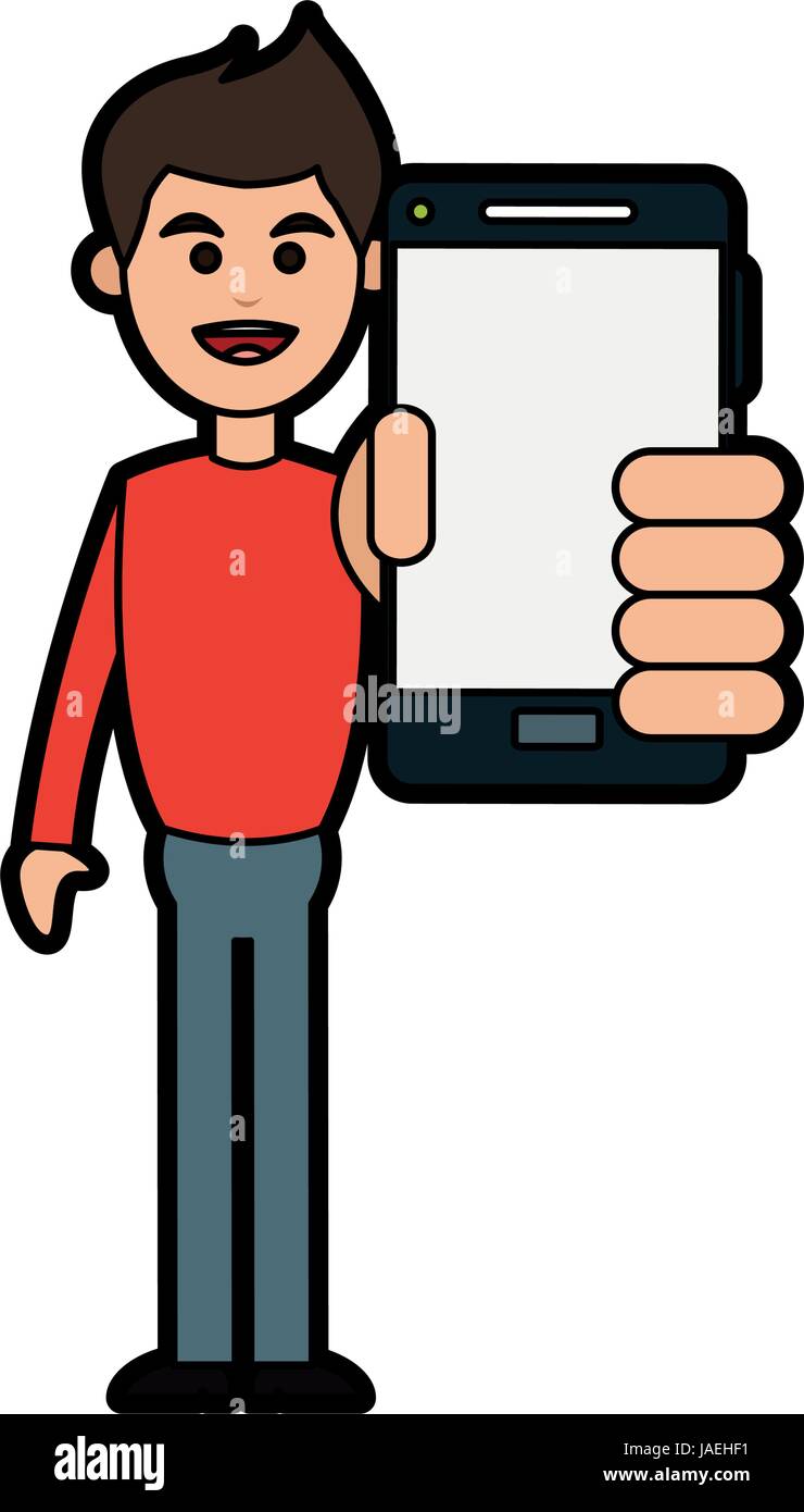 smiling man holding smartphone icon image Stock Vector Image & Art - Alamy