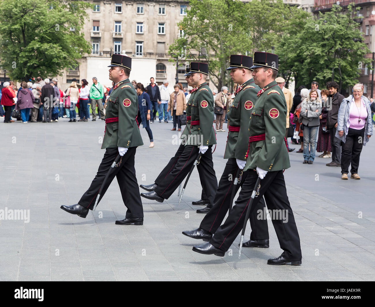 BUDAPEST, HUNGARY - 03 MAY 2014: Presentation of the guard of honor near the parliament building on 03 may 2014. Budapest. Hungary Stock Photo