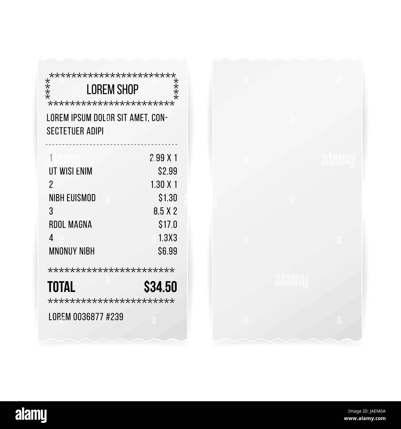 Sales Printed Receipt White Paper Blank Vector. Shop Reciept Or Bill Isolated On White Background. Realistic ATM Check Stock Vector