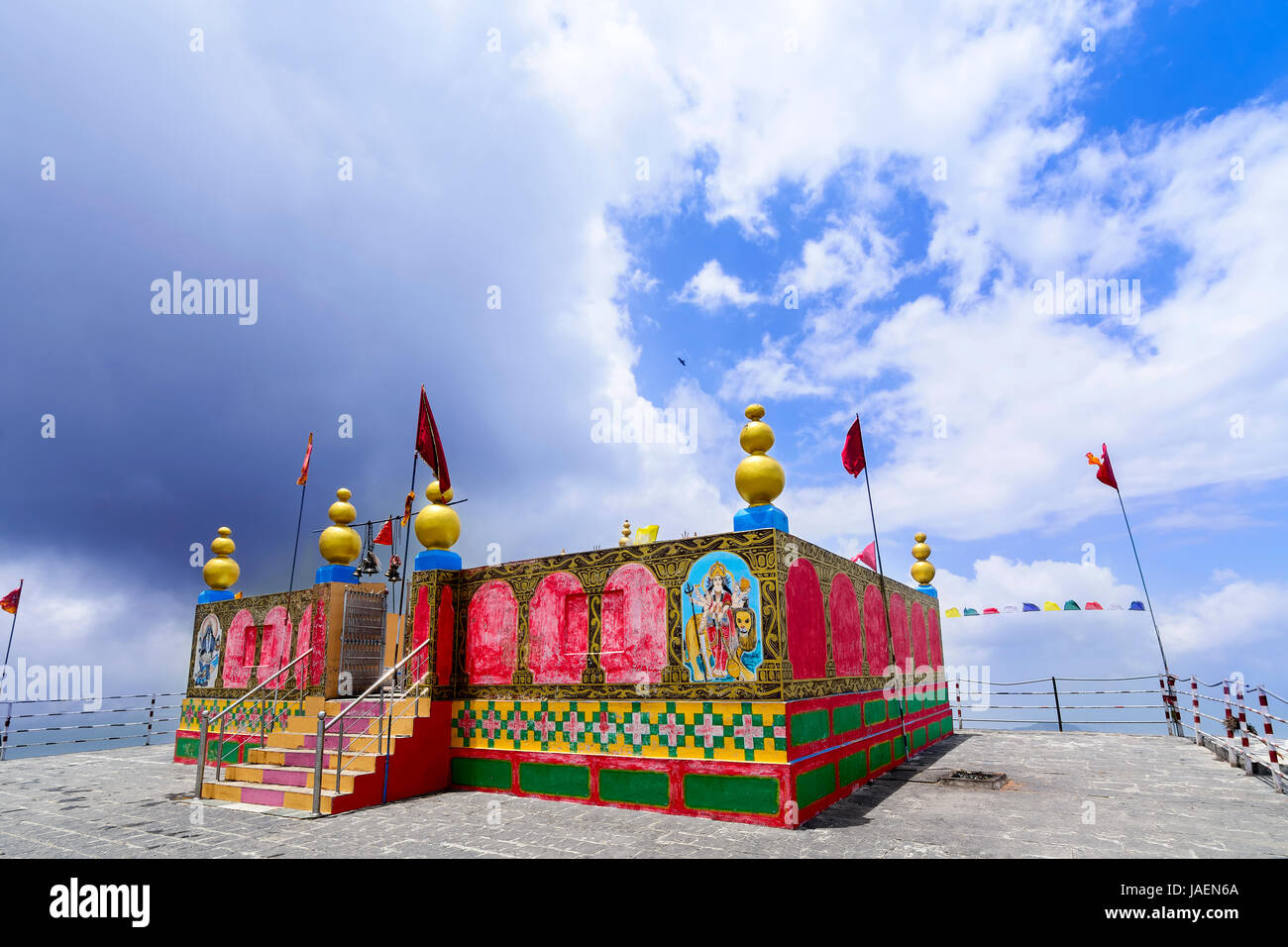 Glorious colorful roofless shrine of Shikari Mata / Devi Temple (The