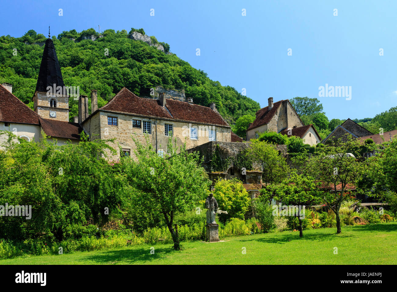 France, Jura, Baume les Messieurs, labelled Les Plus Beaux Villages de France (The Most beautiful Villages of France) Stock Photo