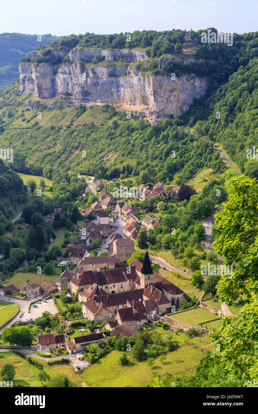 France, Jura, Baume les Messieurs, labelled Les Plus Beaux Villages de France (The Most beautiful Villages of France), view from  the Croix belvedere Stock Photo
