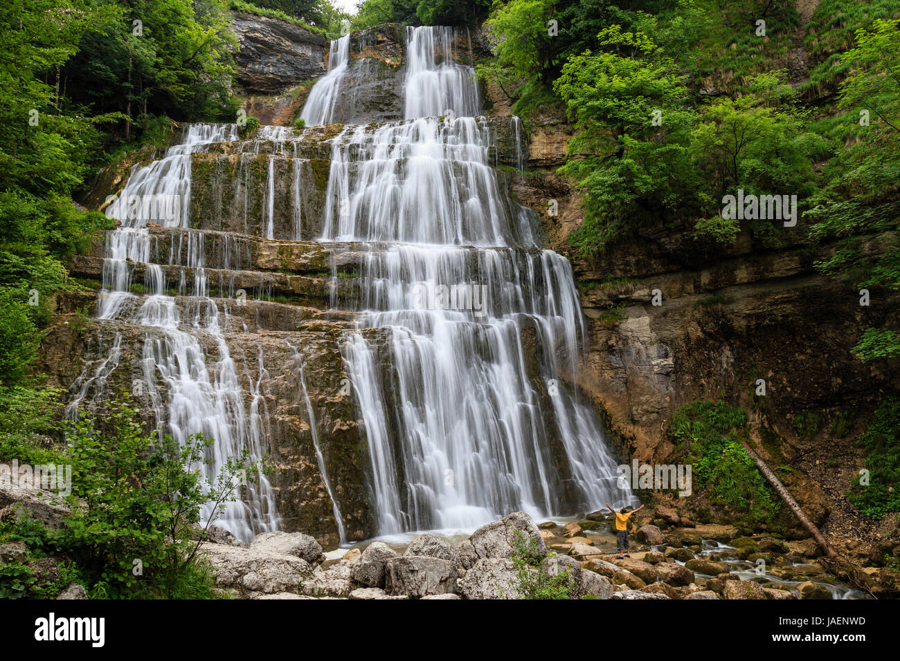 France, Jura, Menetrux en Joux, Herisson waterfalls, Eventaille fall Stock Photo