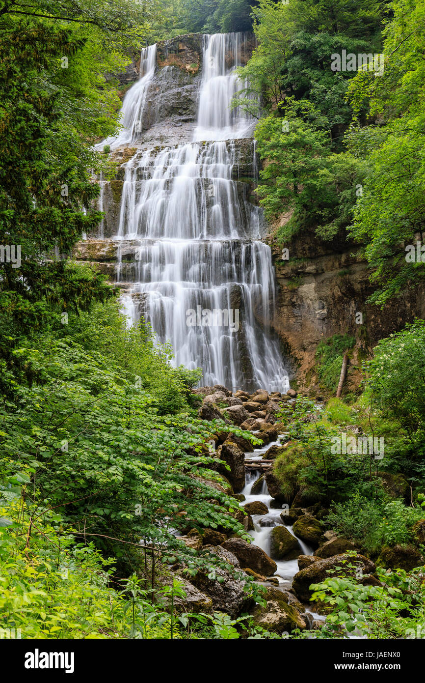 France, Jura, Menetrux en Joux, Herisson waterfalls, Eventaille fall Stock Photo