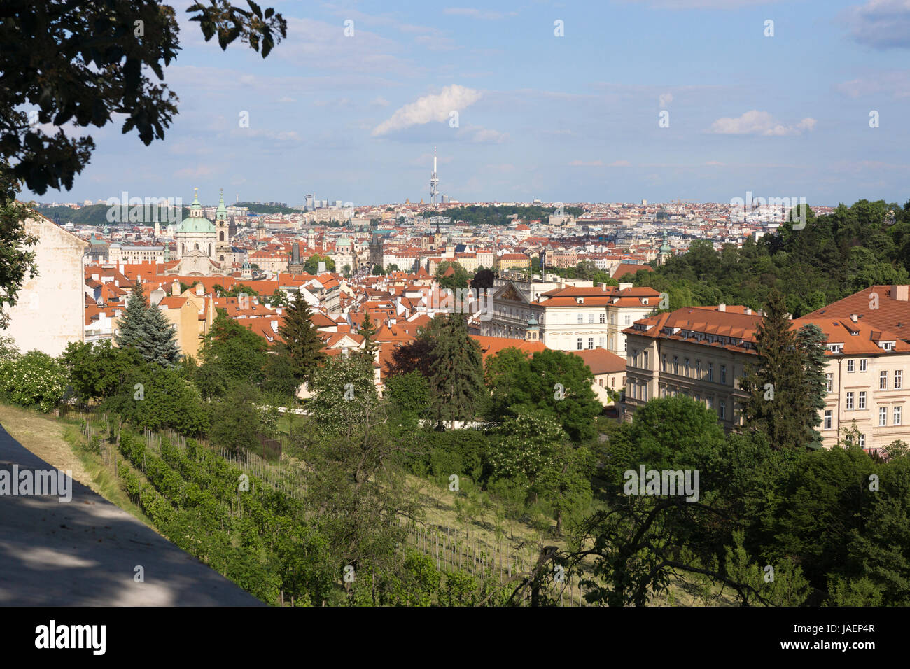 The old town and new town of Prague as viewed from Úvoz, Malá Strana, Prague, Czech Republic Stock Photo