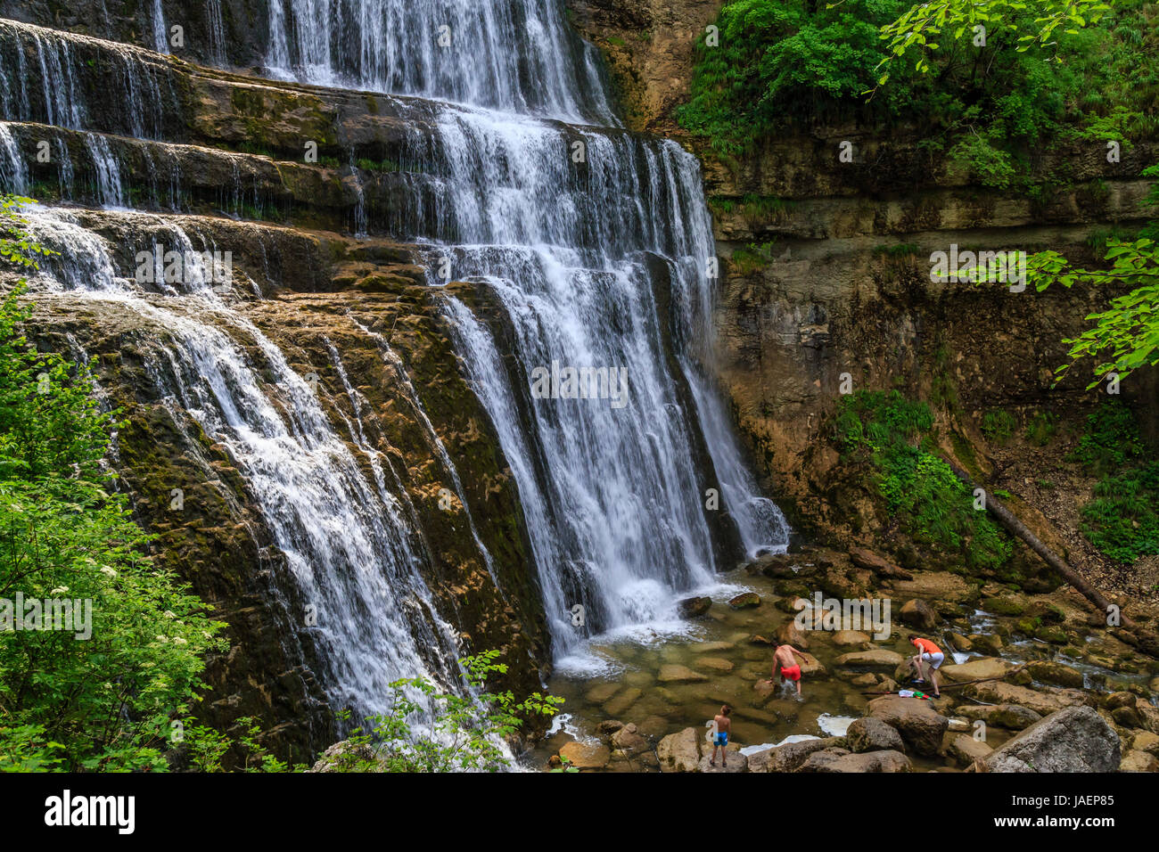 France, Jura, Menetrux en Joux, Herisson waterfalls Eventaille fall Stock Photo
