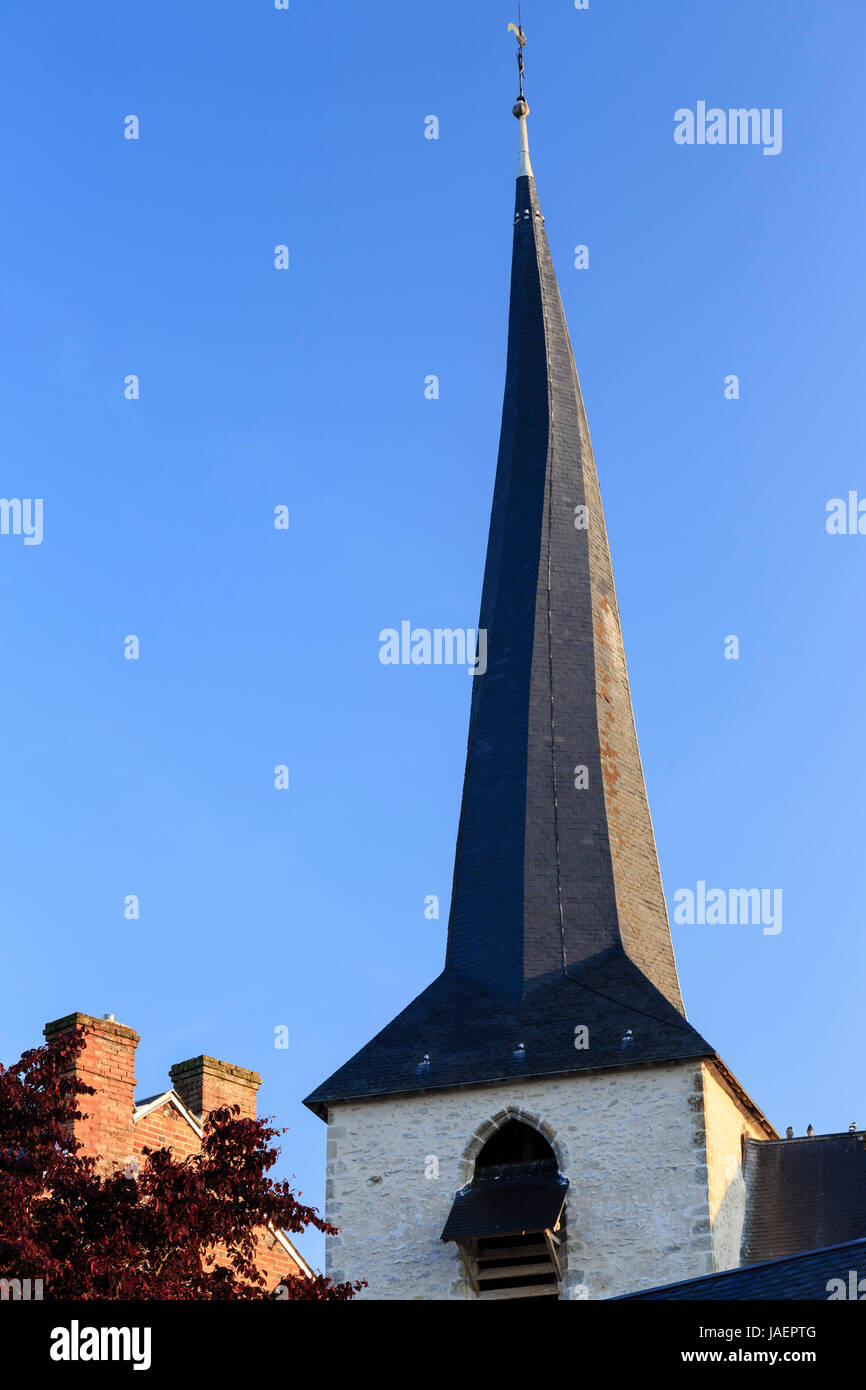 France, Loir et Cher, Sologne, Saint Viatre, the bell tower of the church twisted or crooked spire Stock Photo