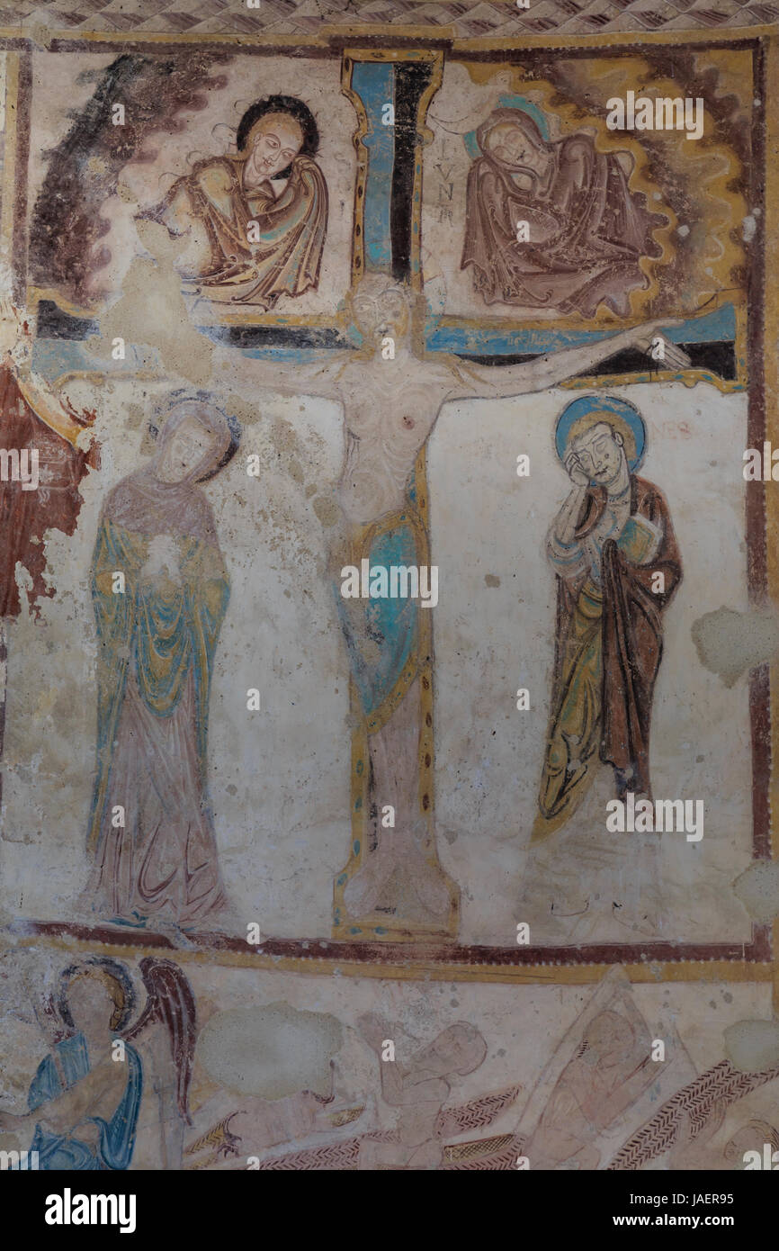 France, Loir et Cher, Saint Jacques des Guerets, the church Saint Jacques, frescoes in the choir Stock Photo
