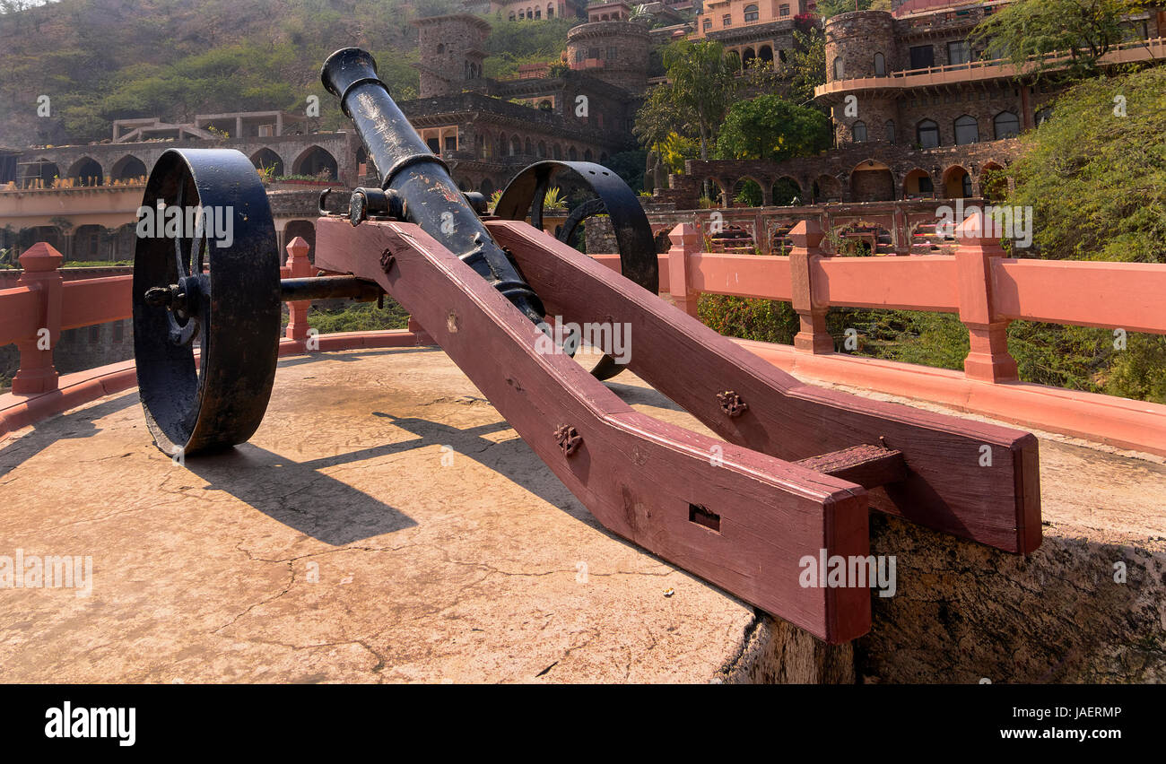 Vintage Cannon placed in defence in a fort Stock Photo