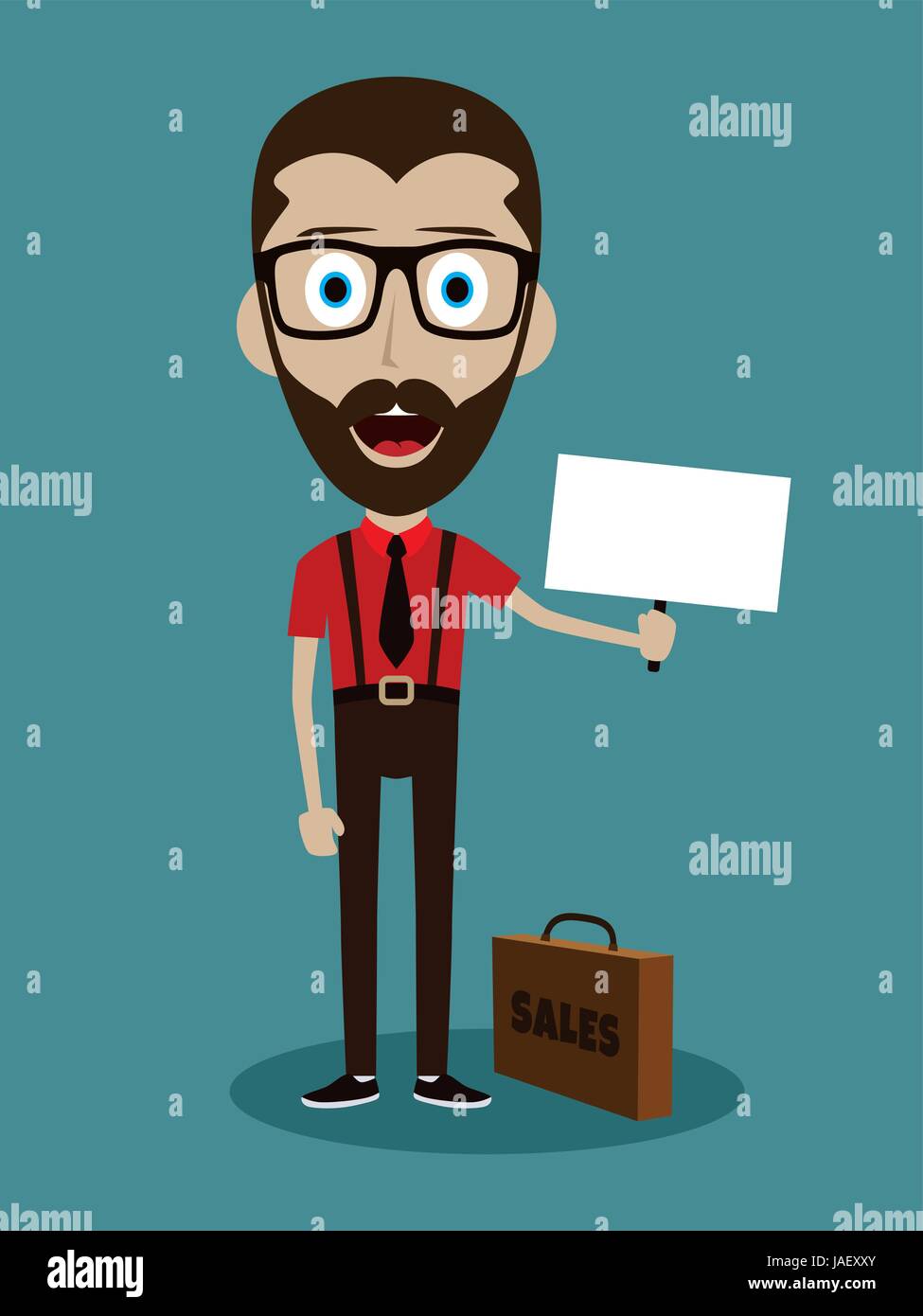happy success businessman with briefcase and sign Stock Vector