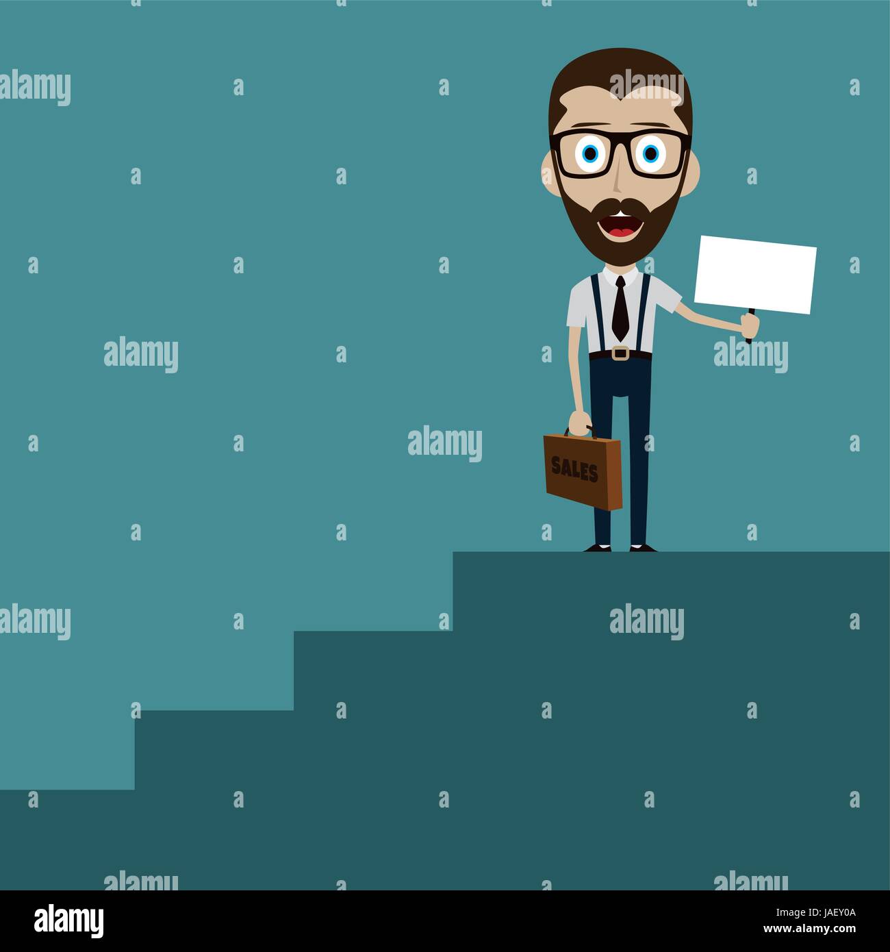 Businessman in black suit with suitcase climbing the stairs of success ...
