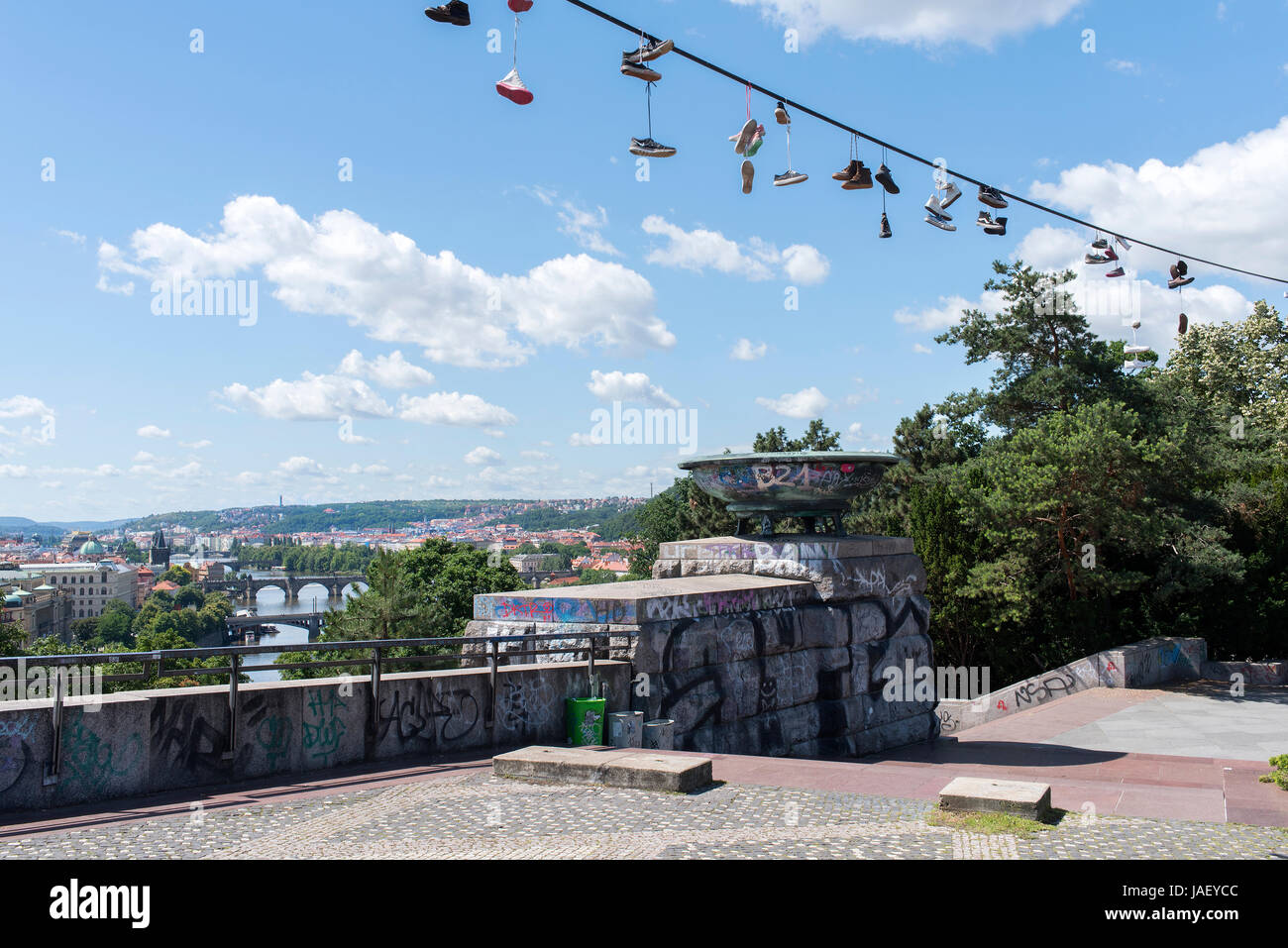 Prague Capital City of Czech Republic, view of city and river Vltava from Letna Park. Stock Photo