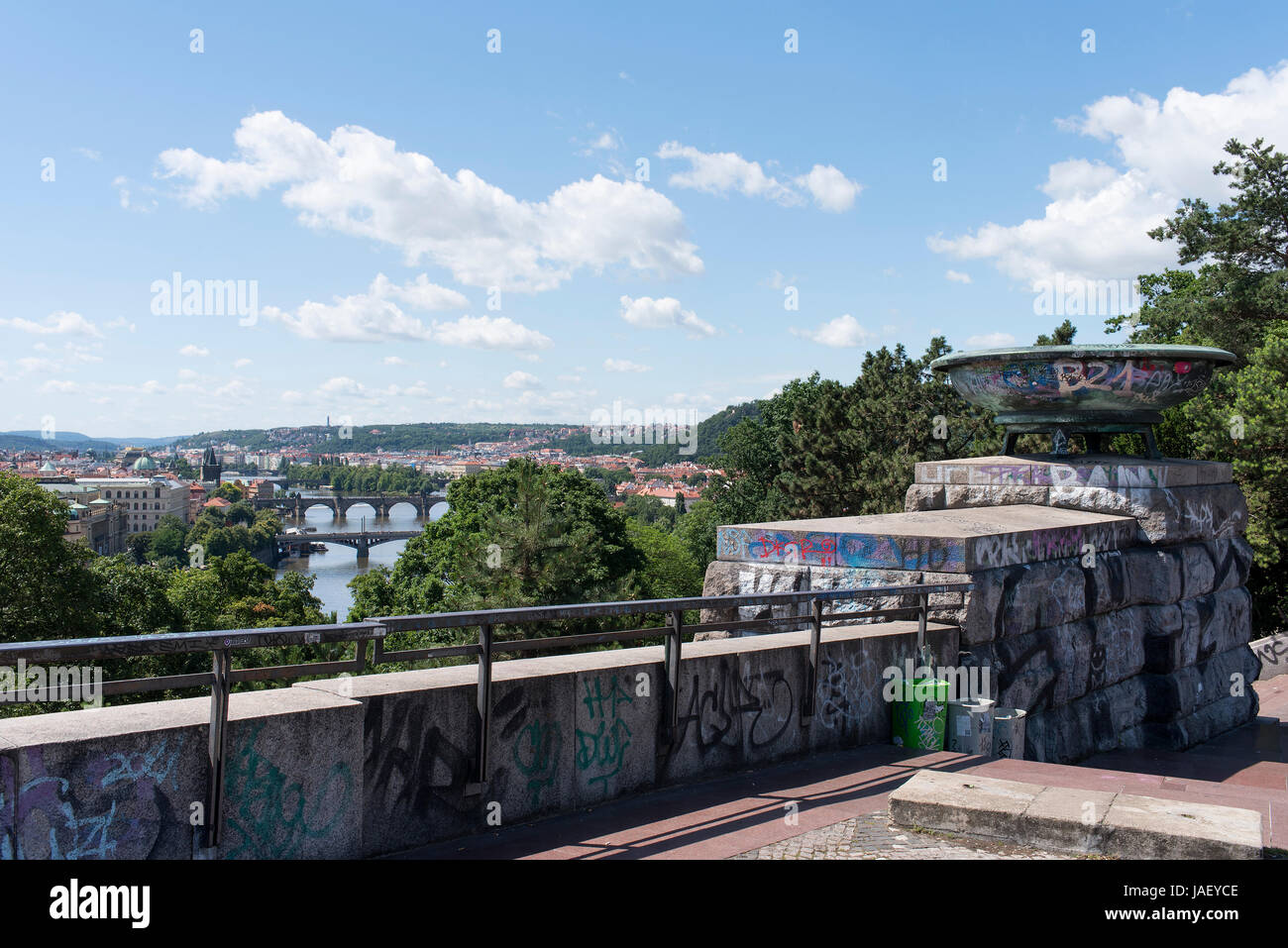 Prague Capital City of Czech Republic, view of city and river Vltava from Letna Park. Stock Photo