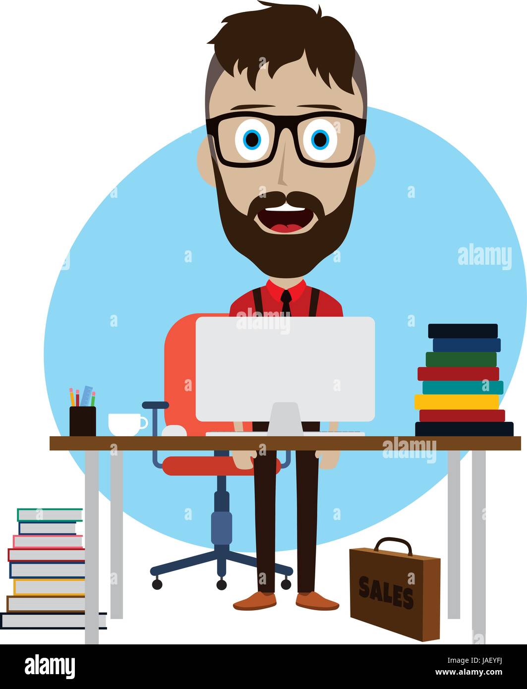 businessman working behind office desk vector art Stock Vector Image ...