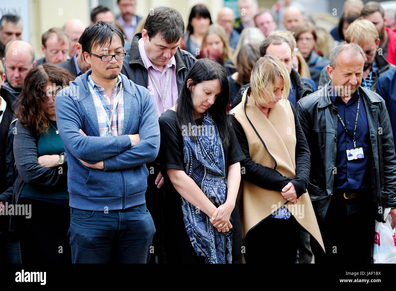 Brighton, UK. 6th June, 2017. Staff from Brighton Town Hall and members of the public join in a minutes silence today in memory of those who died in the terrorist attack in London last weekend Credit: Simon Dack/Alamy Live News Stock Photo