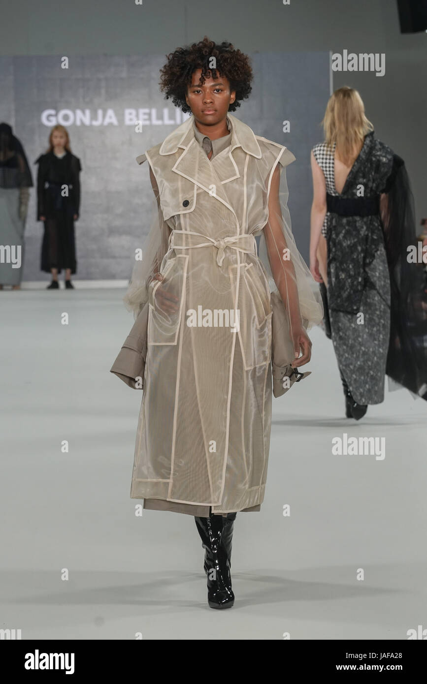 London, England, UK. 6th June, 2017. Ravensbourne University Graduate student Gonja showcases her latest collection at the Graduate Fashion Week 2017 Day 2 at The Old Truman Brewery. by Credit: See Li/Alamy Live News Stock Photo