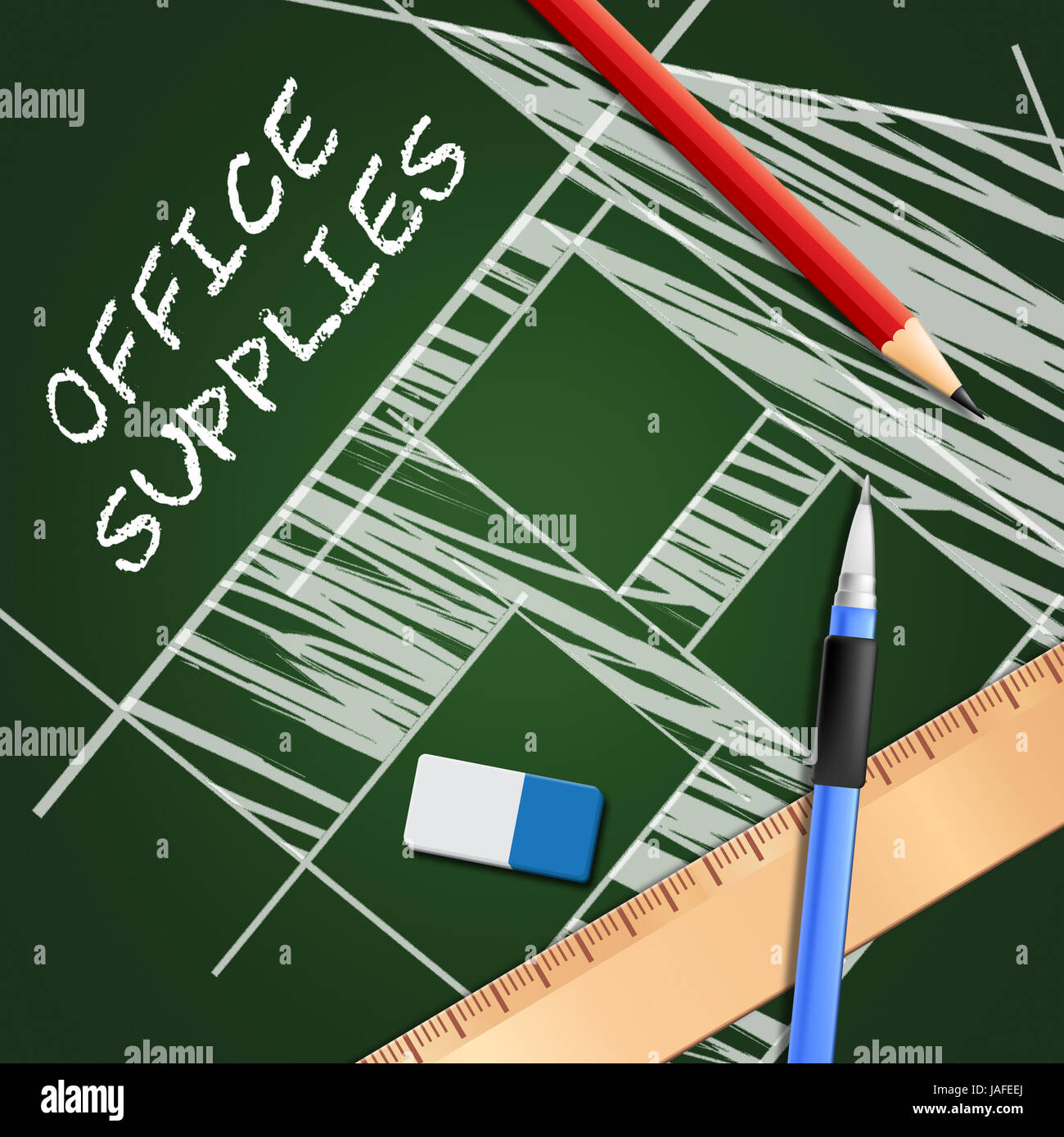 Office Supplies Equipment Showing Company Materials 3d Illustration