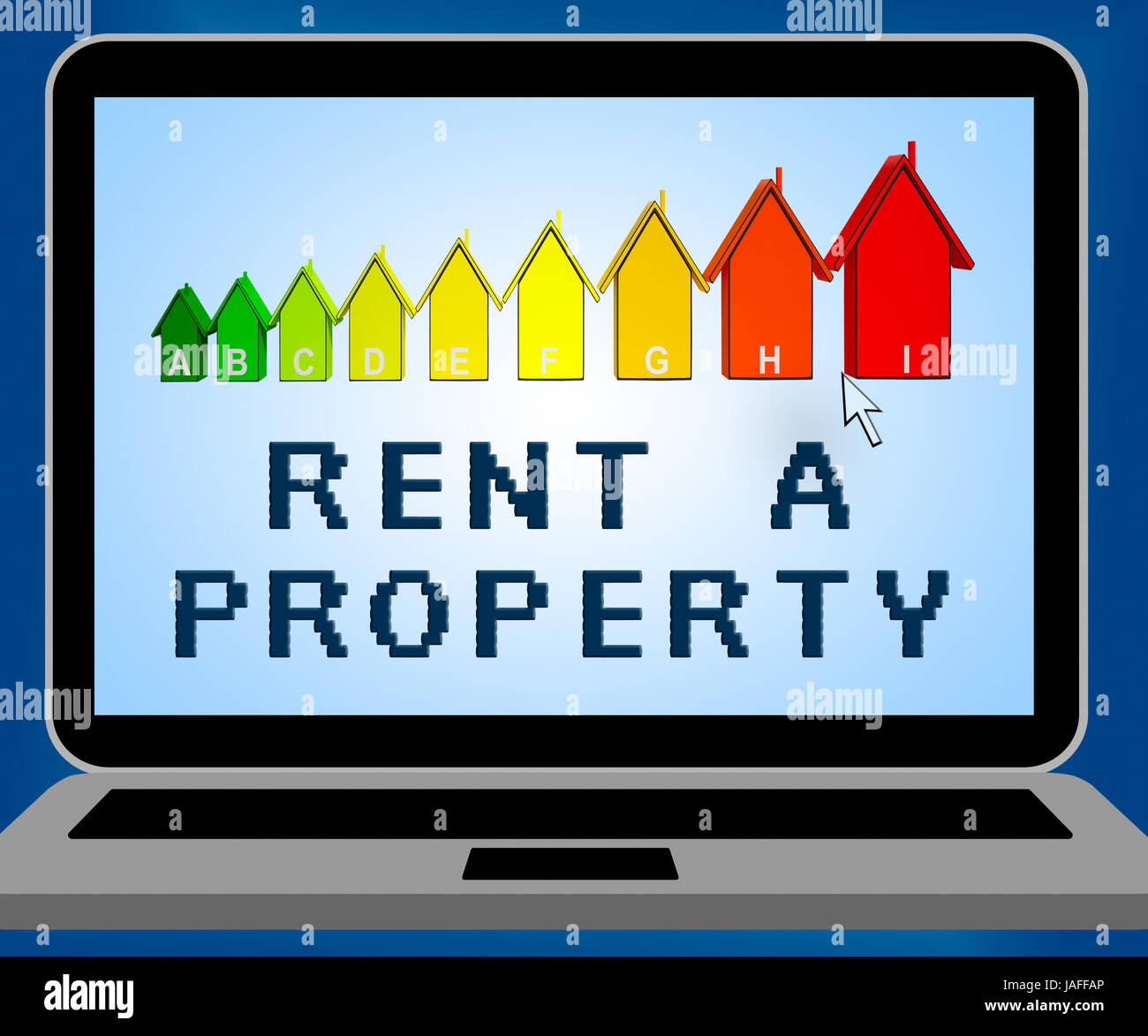 Rent A Property Laptop Representing House Rental 3d Illustration Stock ...