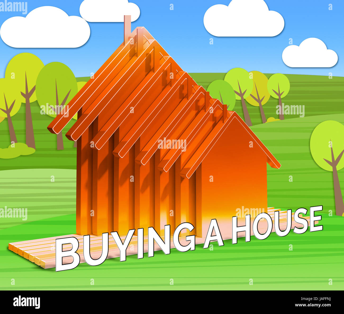 Buying A House Houses Meaning Real Estate 3d Illustration Stock Photo