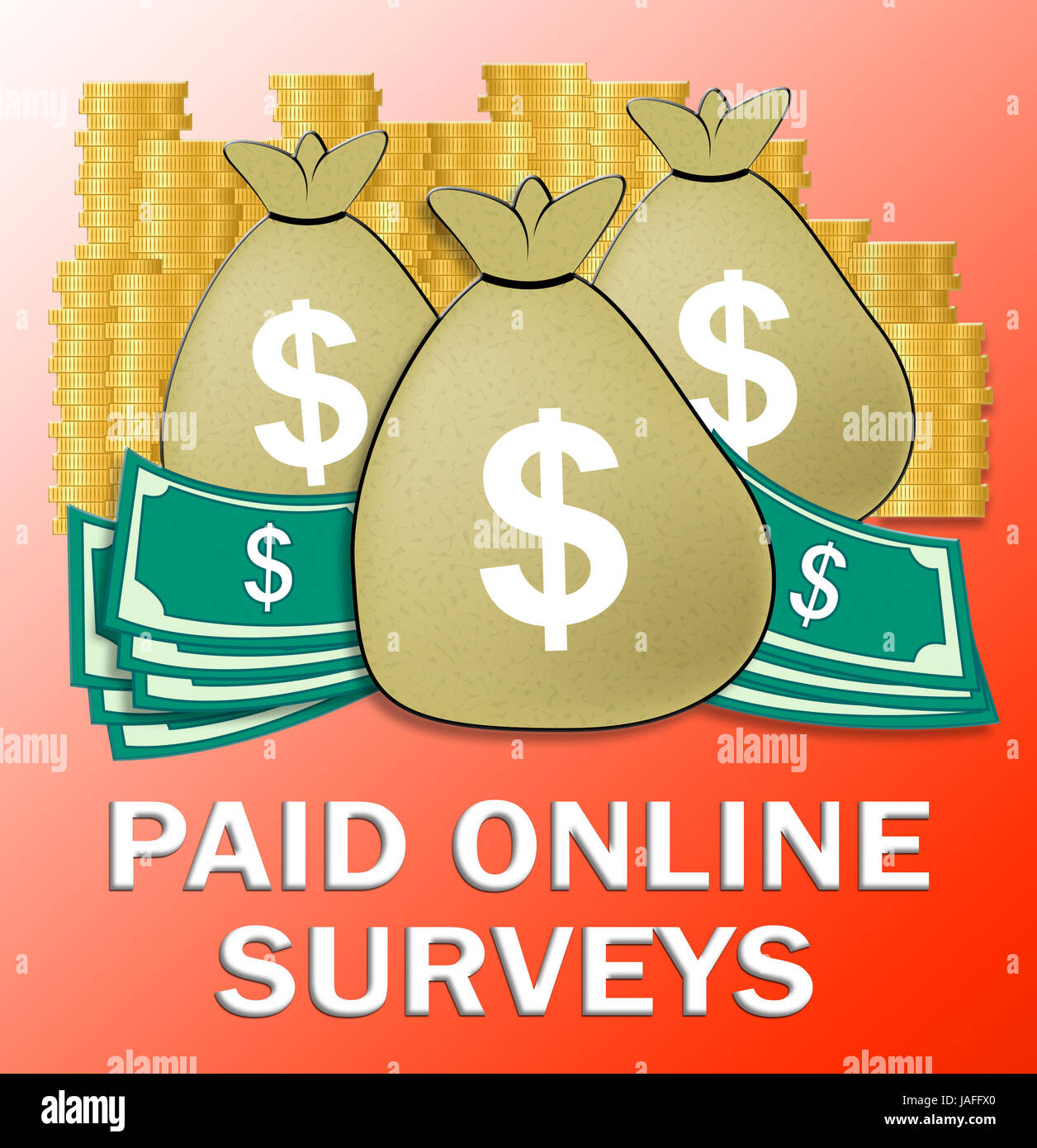 Paid Online Surveys Dollars Means Internet Survey 3d Illustration Stock Photo