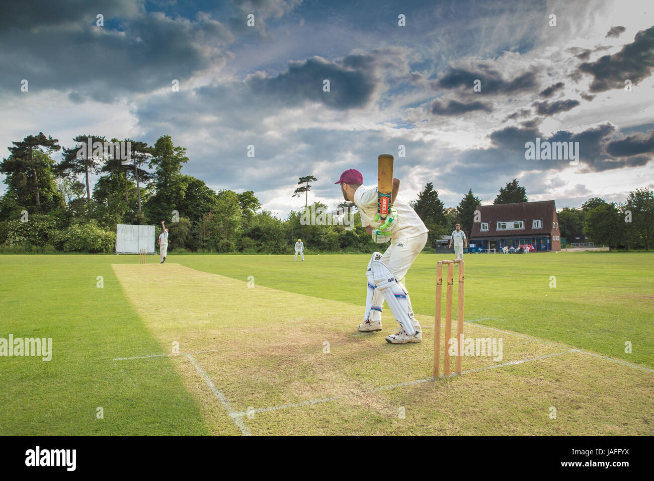 Close Up Of Cricket batsman from behind the stumps Stock Photo