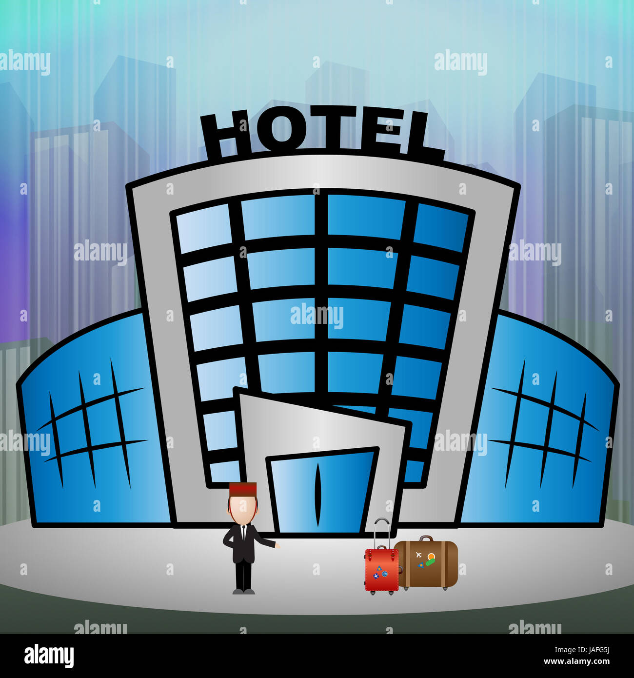 Hotel Room Building Meaning City Reservation 3d Illustration Stock