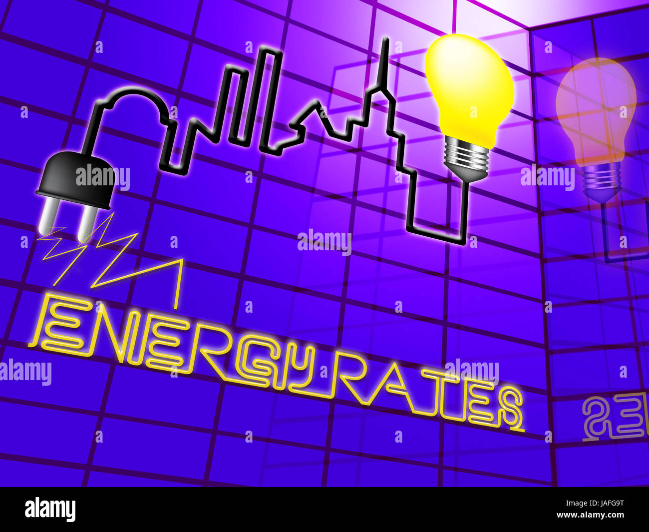 Energy Rates Lightbulb Shows Electric Power 3d Illustration Stock Photo