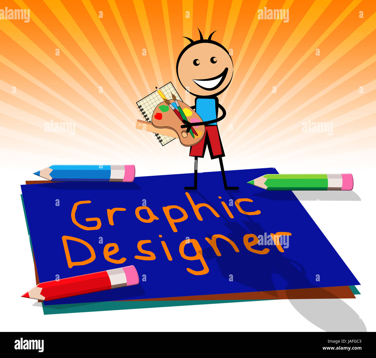 Graphic Designer Paper Displays Designing Job 3d Illustration Stock ...