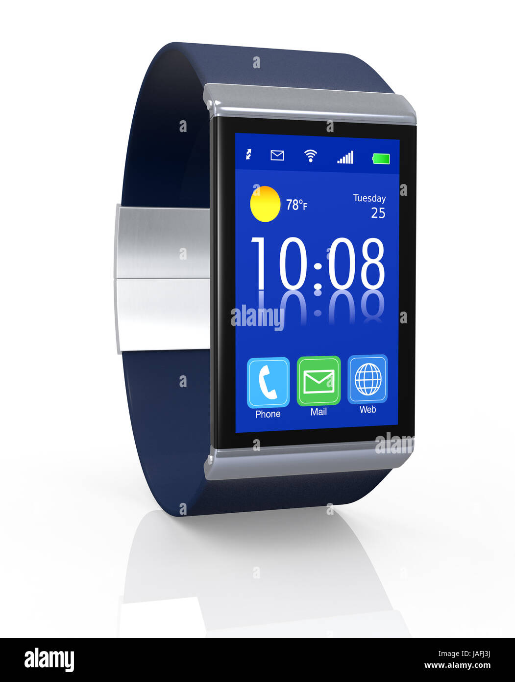 close up view of a smart watch with apps icons (3d render Stock Photo