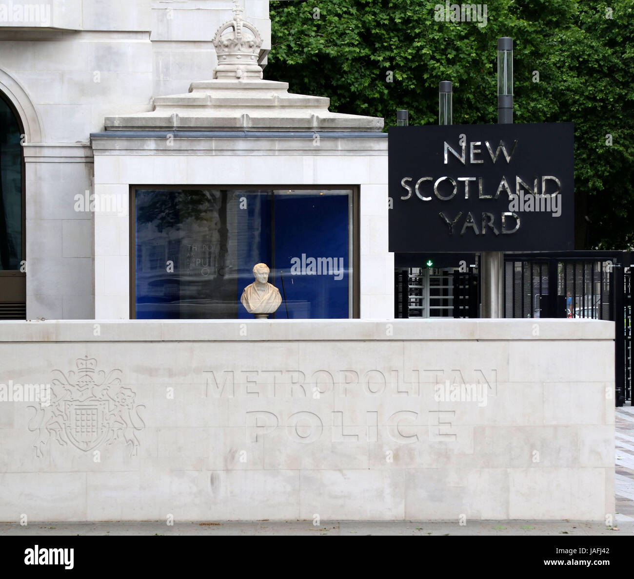 June 5, 2017 - New Scotland Yard, the headquarters of the Metropolitan Police Service, which is now housed on Victoria Embankment Stock Photo