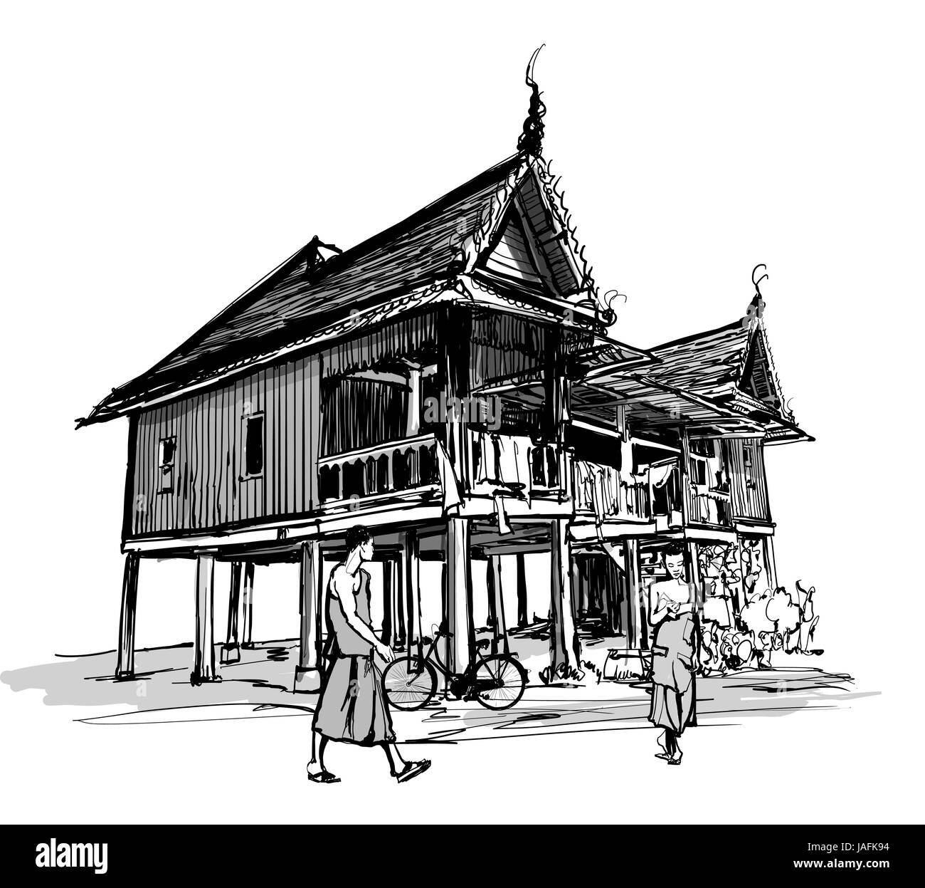 old monastery in Laos - vector illustration Stock Vector