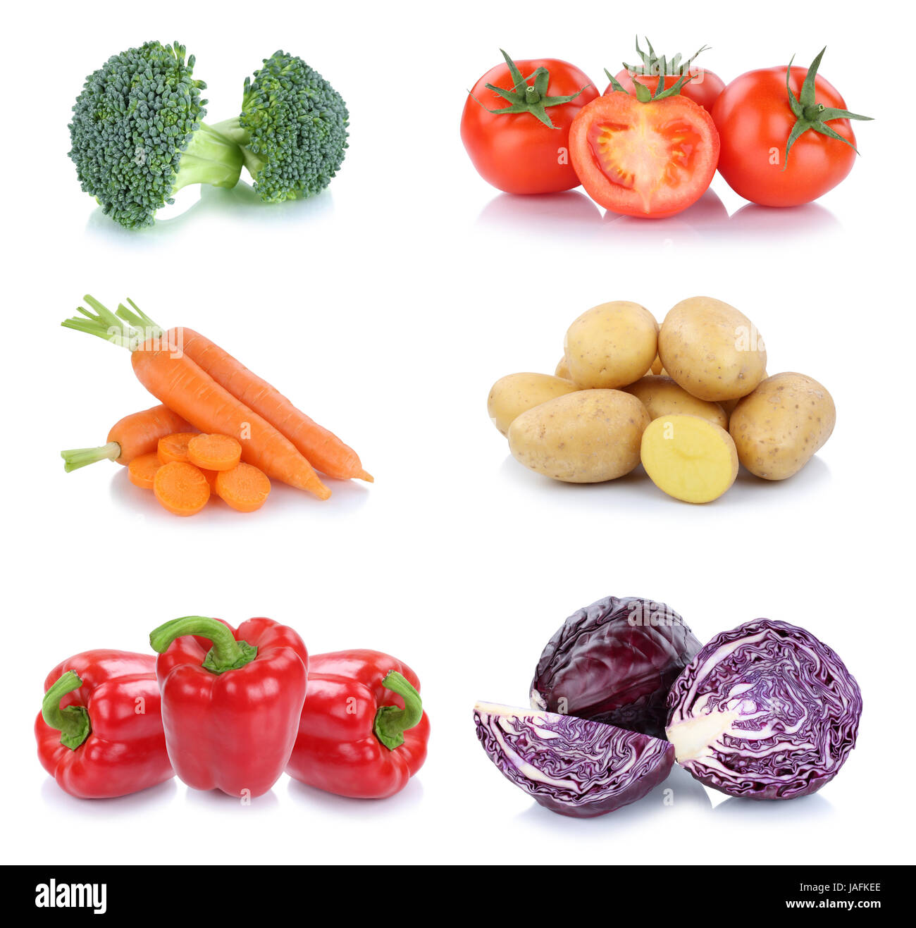 Vegetables carrots tomatoes bell pepper vegetable potatoes food isolated on a white background Stock Photo