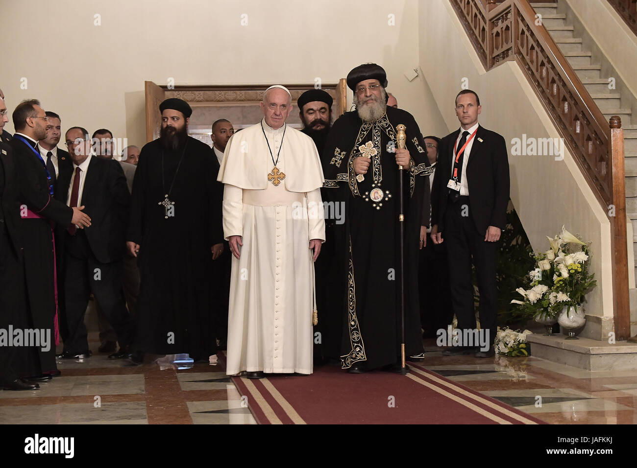 Pope Francis meets with Pope Tawadros II, spiritual leader of Egypt's