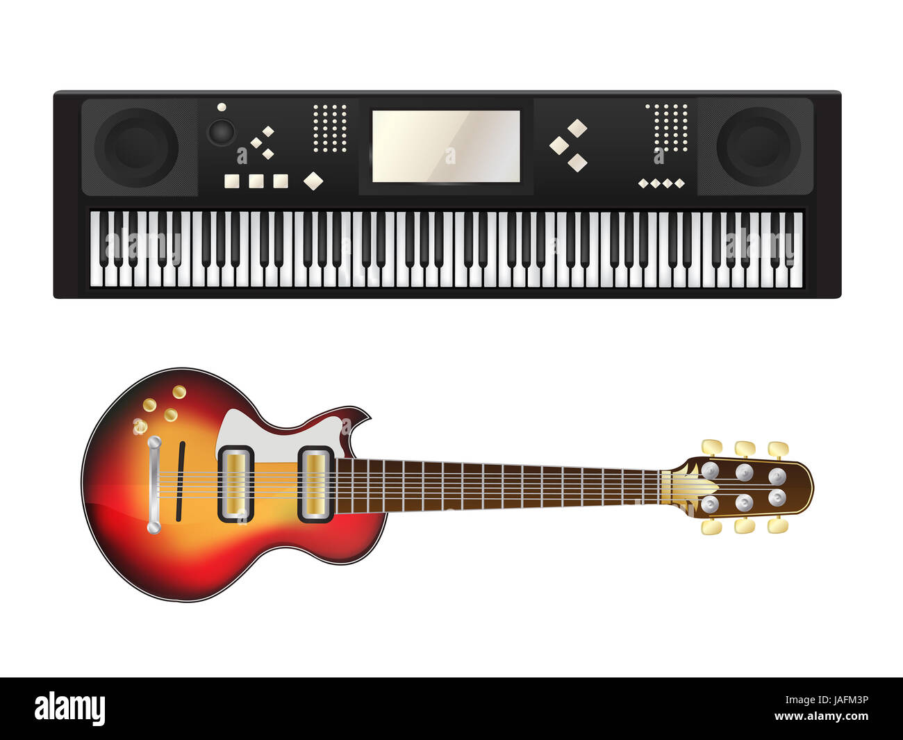 Electric guitar and synthesizer over white background Stock Photo Alamy