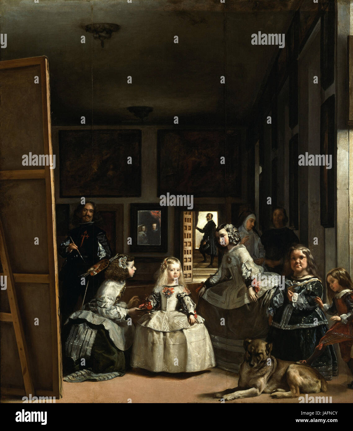 Pierre Audouin  Las Meninas: the family of Philip IV in the foreground  with the Infanta Margarita in the centre, Velázquez standing painting at  left, the King and Queen reflected in the