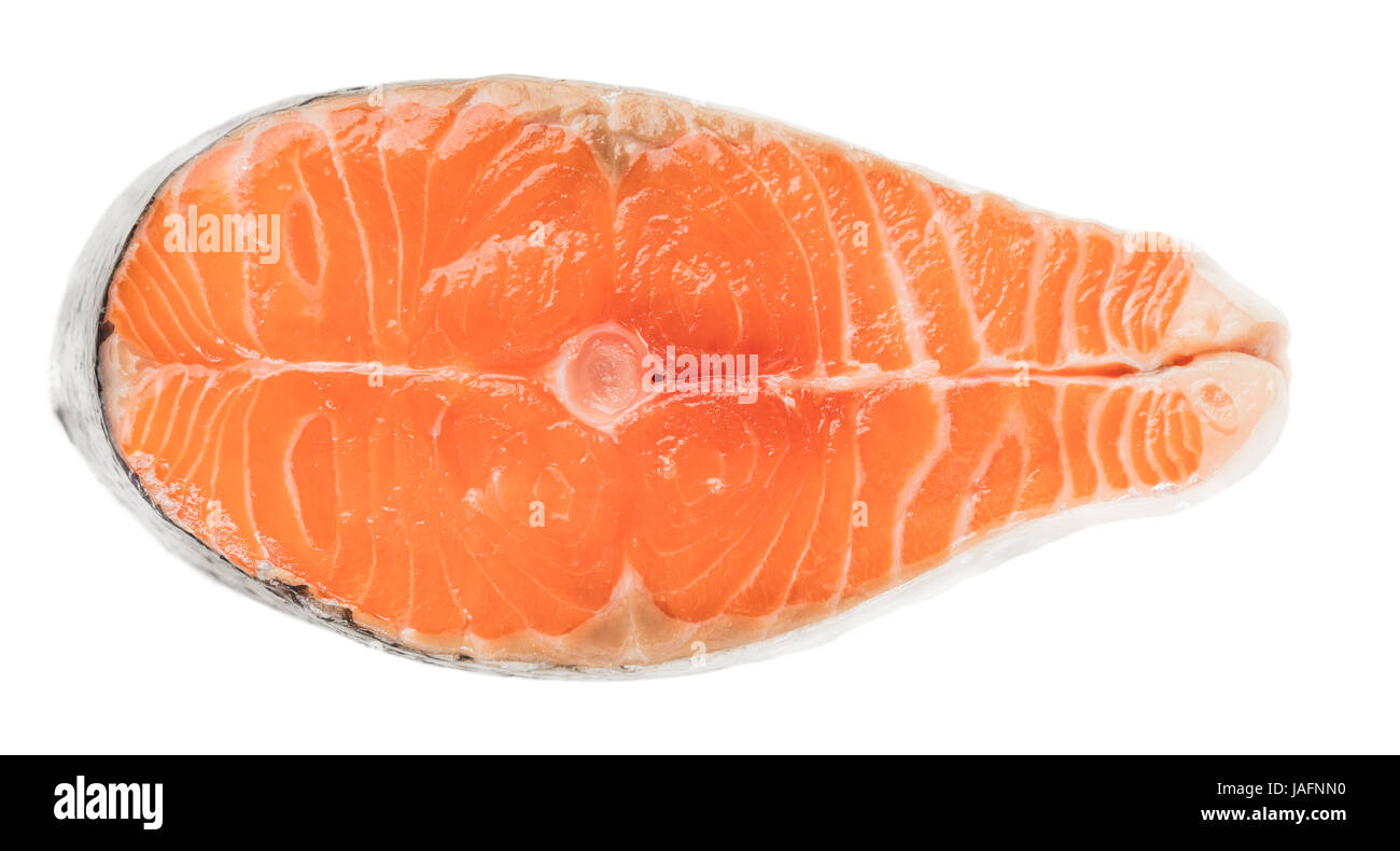 salmon steak close-up isolated on white background Stock Photo - Alamy