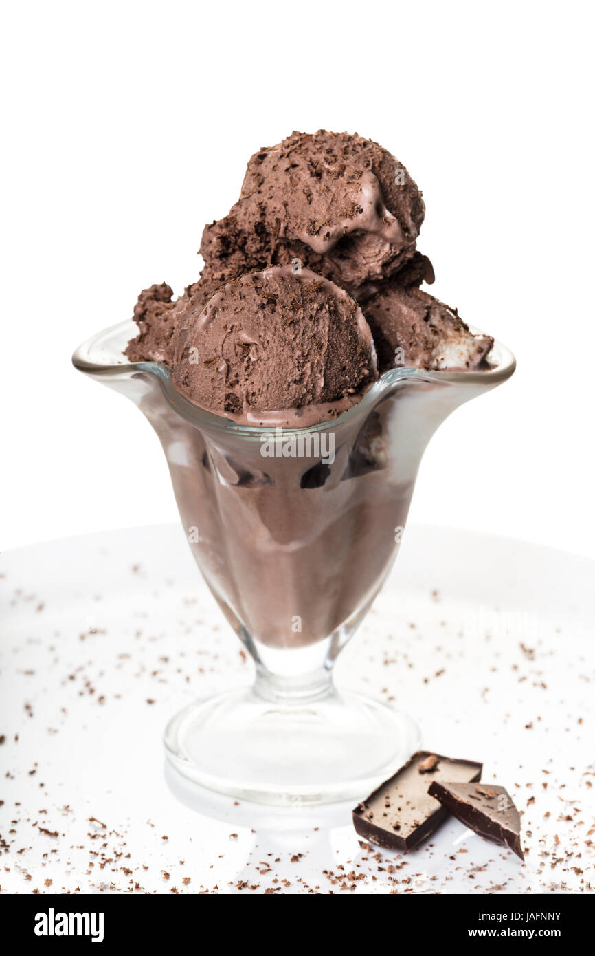 chocolate ice cream in a glass bowl on white background Stock Photo - Alamy