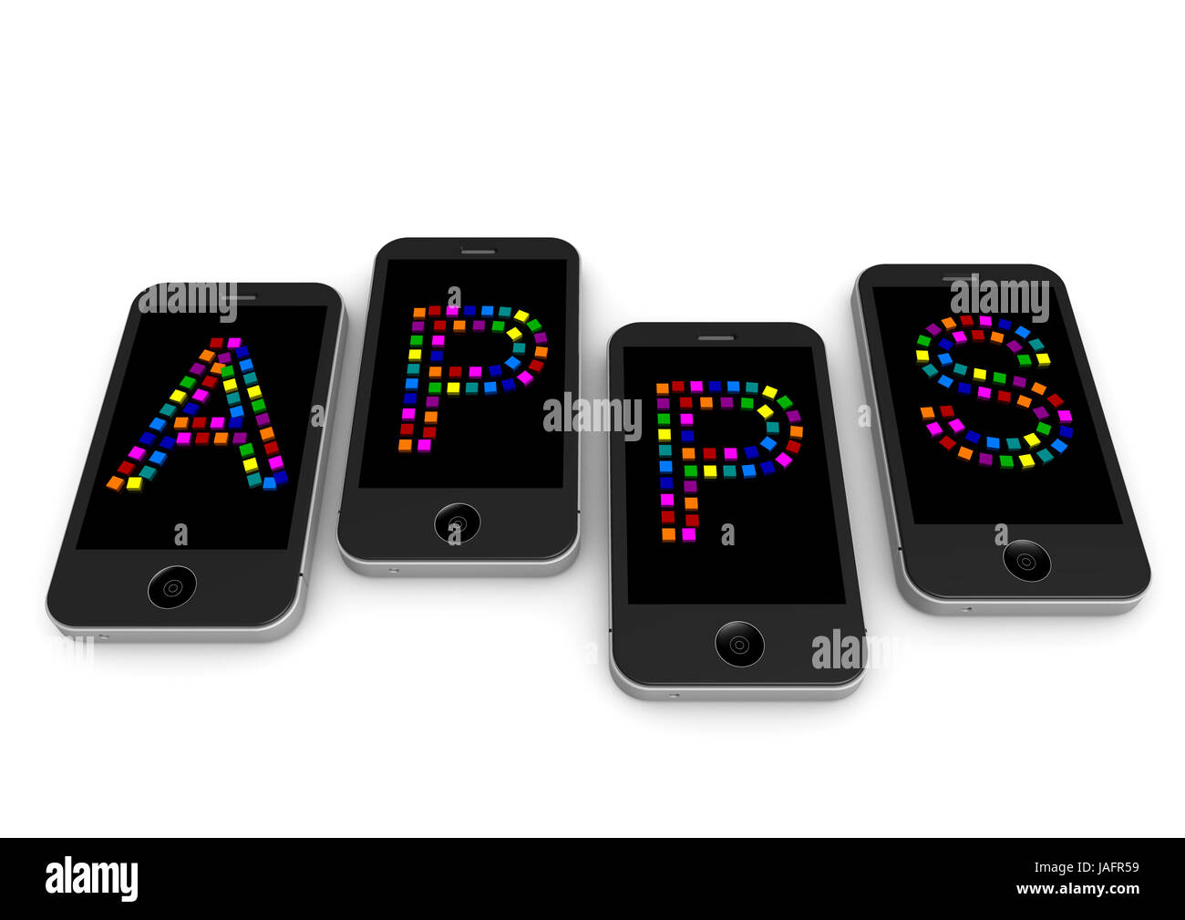lettering APPS with letters on each phone Stock Photo - Alamy