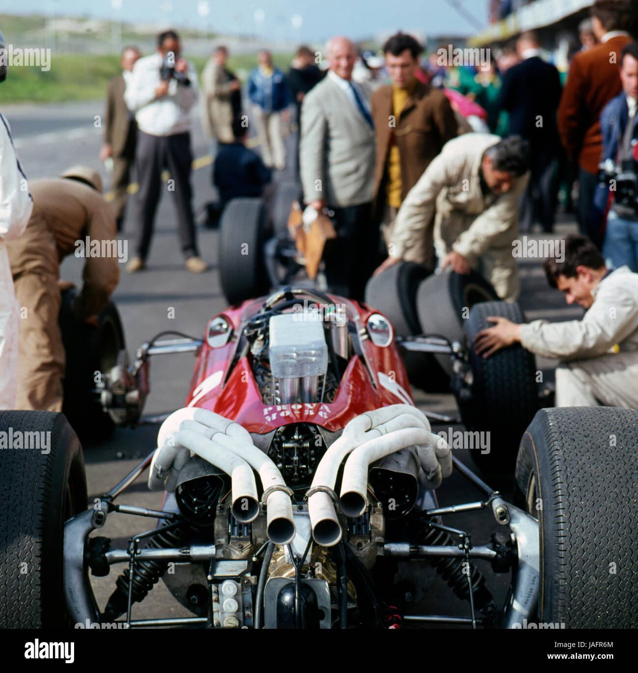 Ferrari 312 formula one engine 1966 at Zanvoort Stock Photo