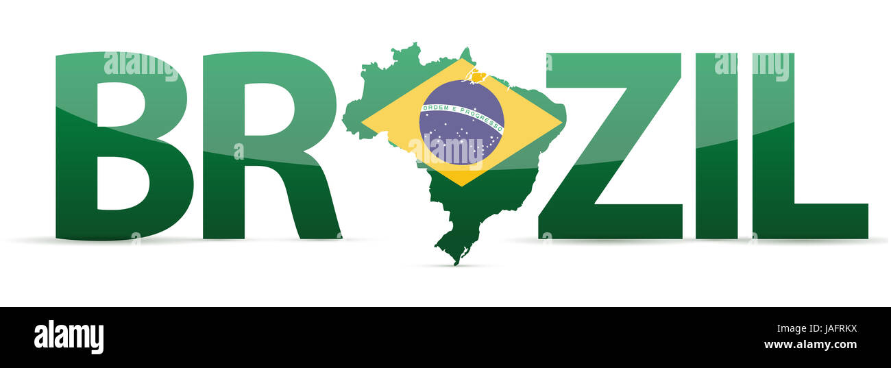 Brazil map text with flag illustration Stock Photo - Alamy