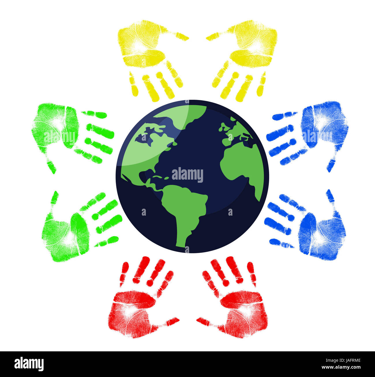 hands around the Earth illustration Stock Photo