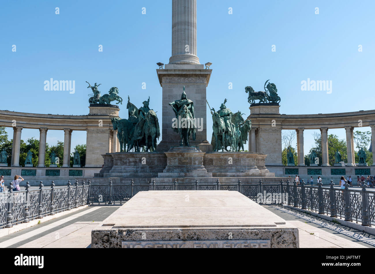 Statues and monument in Heroes Square (Hosok tere) City Park