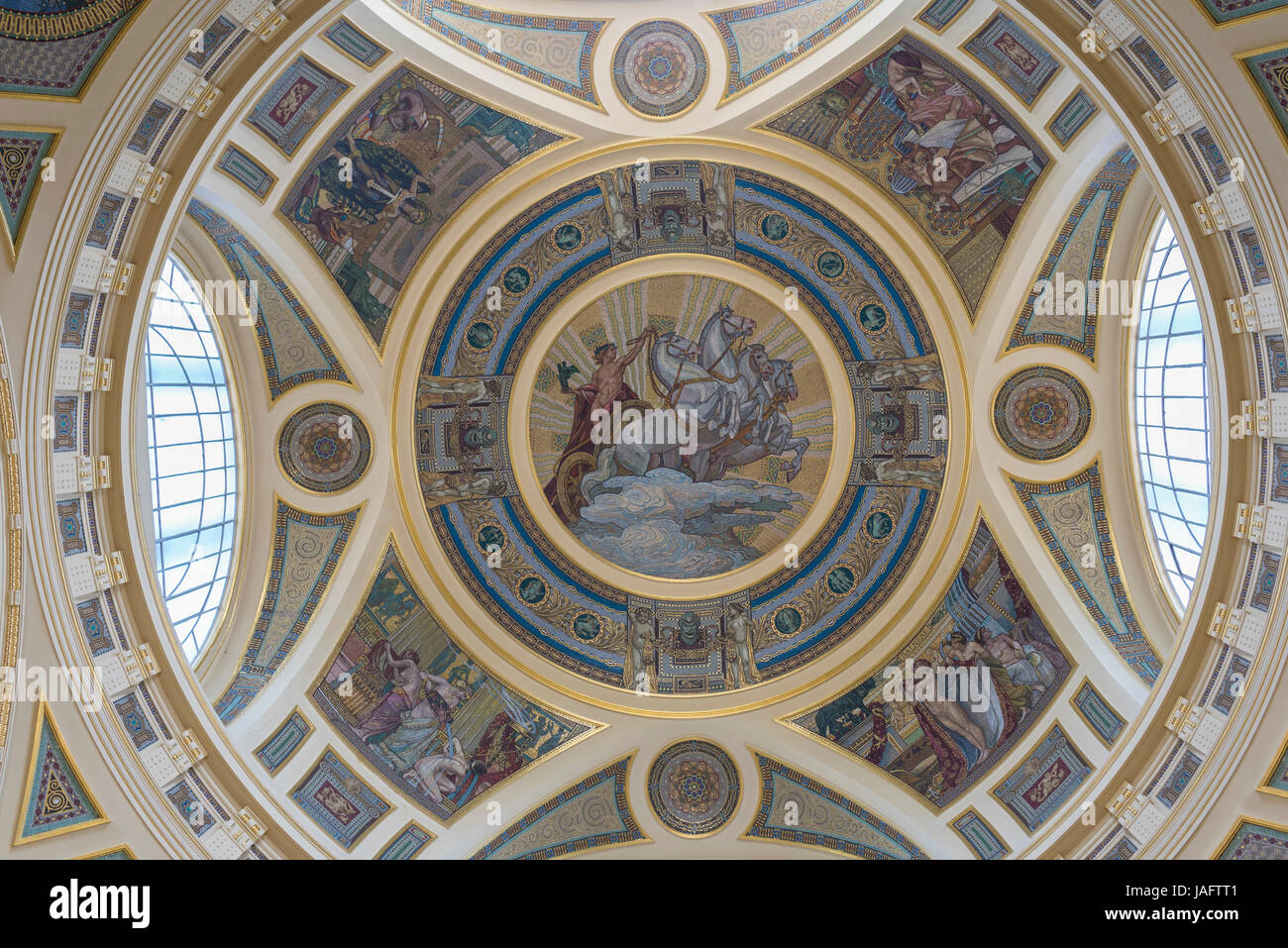 Ceiling in main hall of Szechenyi Baths, Varosliget (City Park) Budapest, Hungary Stock Photo