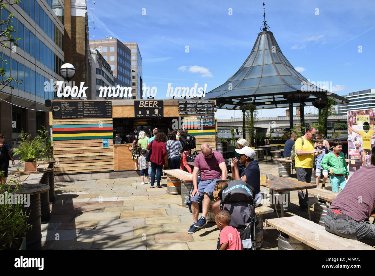 Al fresco bar on River Thames near Hays Galleria, London 2017 UK Stock